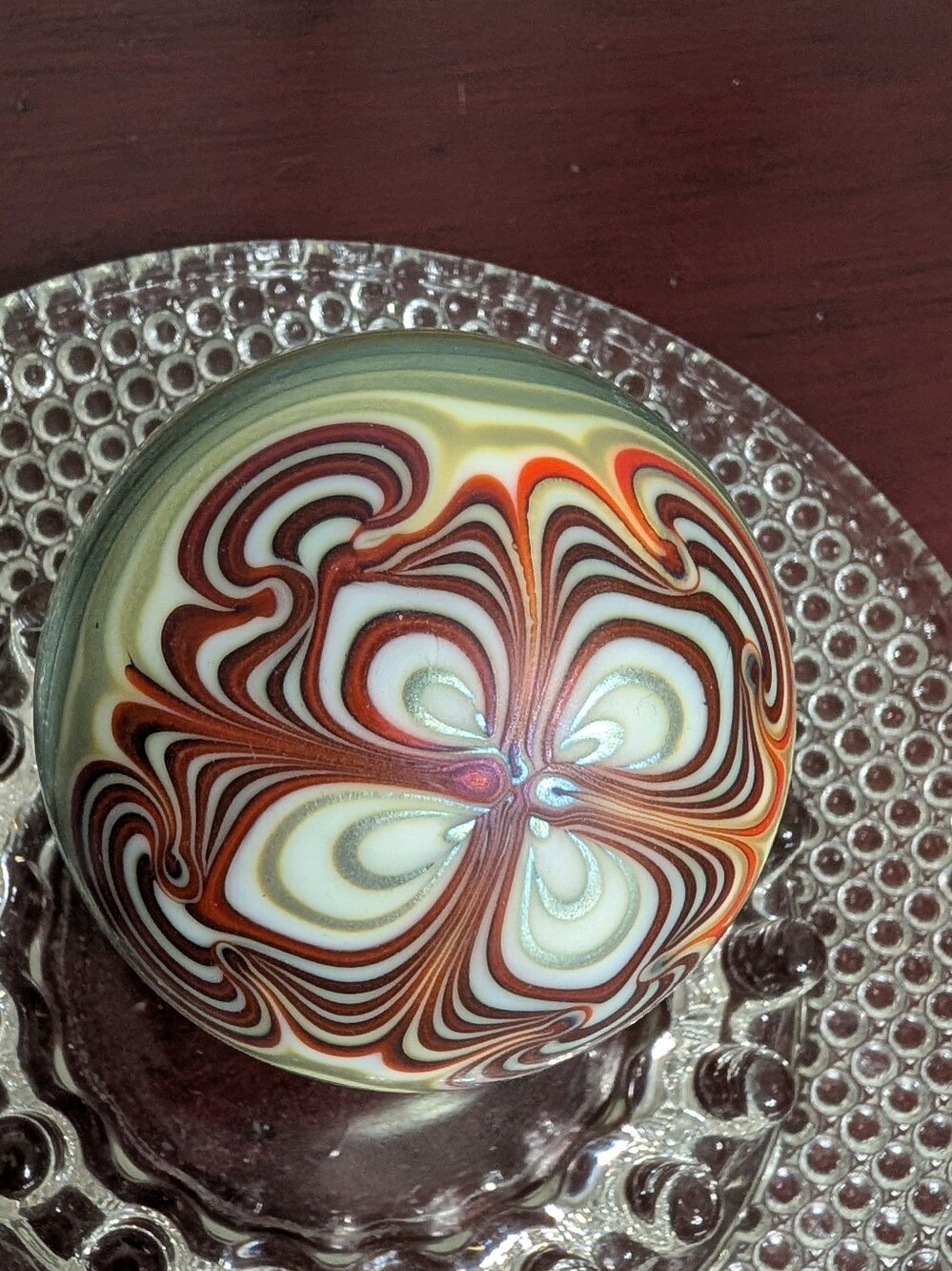 Northern Star Iridescent Sage Green Art Glass Paperweight Signed 1976 T733 Swirl